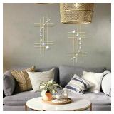 ZEXUIRU 2 Pcs Abstract Metal Wall Decor Modern Geometric Hanging Iron Sculpture Plaque Gold 24in