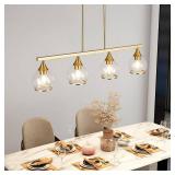 $150 Island Kitchen Light, 4-Light Gold Linear Pendant Chandeliers with Clear Glass Shades