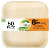 Raj Eco Compostable Palm Leaf Plates - 8 Inch Square, 50 Party Plates, Natural, Biodegradable