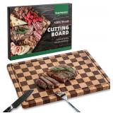 THETCHRY Acacia Cutting Board with Juice Grooves & Handles, 17x12x0.8, Large Serving Tray