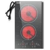 $150 Karinear Portable 2-Burner Electric Cooktop, 110V, Countertop or Built-in, 12" Ceramic