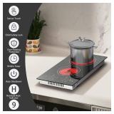 $150 Karinear Portable 2-Burner Electric Cooktop, 110V, Countertop or Built-in, 12" Ceramic