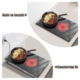 $150 Karinear Portable 2-Burner Electric Cooktop, 110V, Countertop or Built-in, 12" Ceramic