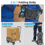 Folding Hand Truck 330 lb Capacity, 2-in-1 Foldable Dolly with Wheels, Adjustable Handle