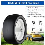 Cubesprings 13x6.50-6 Mower Tires, Flat-Free Front, 3/4, 5/8, 1/2 Bearings, White Rim, 2Pack