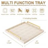 Large Ottoman Tray for Coffee Table,Square Shagreen Leather Decorative Tray with Gold Handles for Living Room Decor