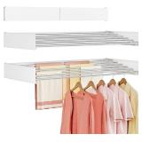 Wall Mounted Clothes Drying Rack Folding Indoor, Foldable Laundry Drying Rack Collapsible,Invisible, Space Saving, Retractable Towel Drying Rack, with Wall Template(6 Drying Rods, White 40")