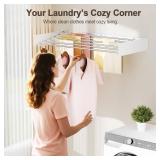 Wall Mounted Clothes Drying Rack Folding Indoor, Foldable Laundry Drying Rack Collapsible,Invisible, Space Saving, Retractable Towel Drying Rack, with Wall Template(6 Drying Rods, White 40")
