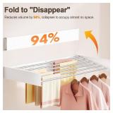 Wall Mounted Clothes Drying Rack Folding Indoor, Foldable Laundry Drying Rack Collapsible,Invisible, Space Saving, Retractable Towel Drying Rack, with Wall Template(6 Drying Rods, White 40")