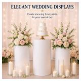 $300 Crafts Central White Metal Cylinder Pedestal Stands - 3 Pieces Stands - White Party Stands for Wedding Party, Babyshower and Events - 36
