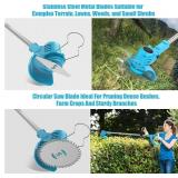 Weed Wacker, Cordless String Trimmer 21V with 2 Batteries 2.0Ah, 2 Types Metal Blades Powered Grass Trimmer, Pruning Shears, Adjustable Pole Weed Trimmer for Garden and Yard Lawn, Blue