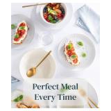 $135 Stoneware Dinnerware Set for 8 People HYGGE 24-Piece - Elegant Scandi Design - Premium Dish Set - Bowl and Plate Set - Tableware for 8 People in a Ribbed Design - Pure Living in White