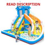 $255 TOAOB Inflatable Water Slide,5 in 1 Dolphin Inflatable Bounce House for Kids- Climbing Wall Splash Pool Water Cannon Basketball Rim - 480W Blower - for Indoor Outdoor Backyard Birthday Party