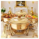 $190 Chafing Dishes for Buffet 4 Pack, 6QT Food Warmers for Parties Buffet, Christmas Gatherings Elegant All-Gold Colors Stainless Steel Round Chafing Dish Buffet Set,Buffet Servers and Warmers