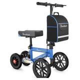$140 BlessReach All Terrain Steerable Knee Scooter Crutch Alternative Deluxe Medical Scooter Double Handbrake,for Adults Injured Ankle & Foot Recovery Scooter in Blue