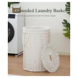 SETVSON Large Laundry Hamper Laundry Basket Round 34.3 Gal (130 L) Handwoven Wicker Laundry Baskets Rattan Laundry Basket with Laundry Bag Handles 2 Mesh Bags for Living Room Bedroom White