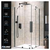FPXRNG Black Shower Faucet Set, Rainfall Shower System with Square Shower Head and Handle Set, Wall Mounted Shower Fixtures, Full Metal Trim Repair Kit 10 inch Matte Black (With Shower Valve)