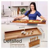 TIDITA Acacia 36 Inch Large Charcuterie Boards for Party with Cheese Knife Set of 4   Acacia Wood Serving Tray with Handles, Long Charcuterie Board, Wooden Cheese Board