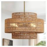 $140 4-Light Boho Rattan Chandelier Light Fixture, 17.7  Hand Woven Rustic Chandeliers Farmhouse Chandelier Hanging Light for Dining Room Kitchen Island, Living Room, Foyer