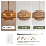 $140 4-Light Boho Rattan Chandelier Light Fixture, 17.7  Hand Woven Rustic Chandeliers Farmhouse Chandelier Hanging Light for Dining Room Kitchen Island, Living Room, Foyer