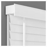 Lumino - 2" Cordless Flat Slat Faux Wood Window Blinds for Home - 24" W x 36" L - White, Faux Wood Blinds for Indoor Windows, Venetian Room Darkening Blinds