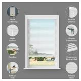 Lumino - 2" Cordless Flat Slat Faux Wood Window Blinds for Home - 24" W x 36" L - White, Faux Wood Blinds for Indoor Windows, Venetian Room Darkening Blinds