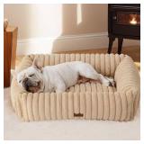 Bedsure ComfyFleece  Washable Dog Bed for Medium Dogs - Cute Furry Puppy Beds, Rectangle Orthopedic Corduroy Fleece Pet Beds with Removable Zipper Cover, 30x24x8inches, Sandy Beige
