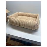 Bedsure ComfyFleece  Washable Dog Bed for Medium Dogs - Cute Furry Puppy Beds, Rectangle Orthopedic Corduroy Fleece Pet Beds with Removable Zipper Cover, 30x24x8inches, Sandy Beige