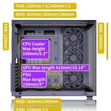 MUSETEX Y6 PC Case, Pre-Installed 4 Non-LED Fans, ATX Mid Tower Case, Computer Case with Type-C, 270  Full View Tempered Glass, Black