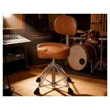 $140 Four-Legged Hydraulic Drum Stool, Anti-Shake Rectangular Base + Memory Foam Cushion, Suitable for Double bass Drum Playing and Intense Performances-Brown Leather 1