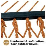 GAFETE 12ft Double Hammocks for Outside, Handwoven Traditional Cotton Rope 2 Person Hammock with Hardwood Spreader Bar, Chains & Hooks for Indoor Outdoor, Max 450 lbs Capacity (Coffee Brown, Medium)