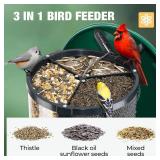 Veehoo Hanging Bird Feeder for Outdoors, 3 in 1 Large Capacity Metal Mesh Tube Bird Feeder for Thistle Nyjer Peanut, Wild Triple Finch Cardinal Feeders 6 lbs Seed Capacity for Outside