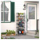 PUSDON 6-Tier Tall Stackable Wire Storage Baskets with Wheels, Vertical Metal Rolling Utility Cart, High Capacity Produce Basket for Kitchen Pantry, Snack Organizer, Matte Black