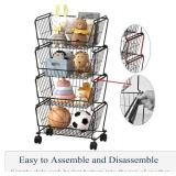 PUSDON 6-Tier Tall Stackable Wire Storage Baskets with Wheels, Vertical Metal Rolling Utility Cart, High Capacity Produce Basket for Kitchen Pantry, Snack Organizer, Matte Black