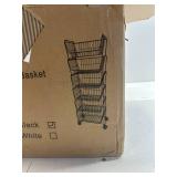 PUSDON 6-Tier Tall Stackable Wire Storage Baskets with Wheels, Vertical Metal Rolling Utility Cart, High Capacity Produce Basket for Kitchen Pantry, Snack Organizer, Matte Black
