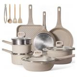 CAROTE Pots and Pans Set Non Stick, 16Pcs Kitchen Cookware Set, Stackable Induction Cookware, Pot and Pan set, Pans for Cooking, Taupe Granite Pots and Pans Set Non Stick,