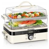 $150 AIRMSEN Glass Food Steamer for Cooking - 8.5QT Vegetable Steamer with 2-Tier Stainless Steel Trays, 1200W Super Fast Heating for Veggies, Seafood & Rice, BPA-Free