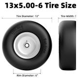 RONPOW 13x5.00-6 Flat Free Lawn Mower Tire and Wheel, 13x5x6 Solid Front Tires for Zero Turn Mower, 500Lbs Load, 3/4", 5/8" and 1/2" Bearings, 4.33"-6.73" Hub for Residential Commercial, 2Pack Gray