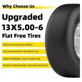 RONPOW 13x5.00-6 Flat Free Lawn Mower Tire and Wheel, 13x5x6 Solid Front Tires for Zero Turn Mower, 500Lbs Load, 3/4", 5/8" and 1/2" Bearings, 4.33"-6.73" Hub for Residential Commercial, 2Pack Gray