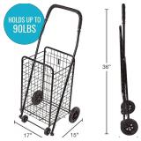DMI Utility Cart with Wheels to be used for Shopping, Grocery, Laundry and Stair Climber Cart, Weighs 7.5 Pounds but holds up to 90 Pounds, Compact and Foldable, Black