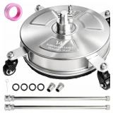 Hourleey 14" Pressure Washer Surface Cleaner, Stainless Steel Surface Cleaner with 4 Wheels for Concrete, Patio, Sidewalk, Deck, Pathway 1/4" Quick Connector, 2 Extension Wand, 4000 PSI