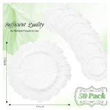 50 Pack White Charger Plates Bulk, 13" Plastic Reef Chargers for Dinner Plates, Round Charger Plate with Floral Reef Design for Dinner Wedding Party Table Setting Decoration