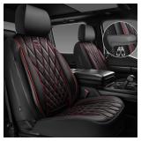 CAR PASS Piping Luxury PU Leather Two Front Car Seat Covers, Waterproof Anti Slip Seat Covers Compatible with Front Seat Armrests,Universal Fit for Suvs,Vans,Trucks,Airbag Compatible(Black and Red)