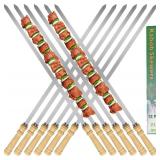 21.5 inch Long Flat Skewers for Kabobs (12 PCS),0.4" Wide 304 Stainless Steel Barbecue Kebab Skewers for Grilling with Wood Handle,Durable for BBQ Metal Kabob Skewer Sticks for Outdoor