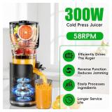 Juicer Machines, Cold Press Juicer with 5.8" Wide Feed Chute, 300W Slow Masticating Juicer for Whole Fruits & Vegetables, High Juice Yield, Easy to Clean, BPA Free Juice Extractor Machine