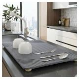 Large Diatomaceous Earth Stone Dish Drying Mat - 24" x 16" Quick Dry Non-Slip Food Grade Fast Absorbent Quartz-Enhanced Rapid Water Absorbing Countertop Mat For Dish Rack