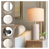PARTPHONER 23" Modern Ceramic Table Lamp Set of 2, Table Lamps for Living Room, Rustic Farmhouse Bedside Lamps Nightstand lamp for Bedroom, White Desk Lamp for End Table Home Decor Beige