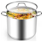 Homikit Stainless Steel Stock Pot, 24 Quart Large Stockpot Soup Pot with Lid, Tri-ply Bottom Cookware for Induction Gas Various Stovetops, Seafood Sauce Canning Cooking Pot for Large Group and Events