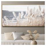 Framed Wall Art Artwork Decor Nature Canvas Painting ReedSeascape Wall Decor for Bedroom Living Room Decoration Home Kitchen Office 24" x 48"