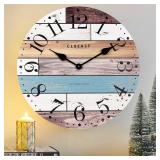 CLXEAST 24 Inch Multicolor Woodgrain Shiplap Wall Clocks for Living Room Decor, Large Farmhouse Wall Clock,Coastal Beach Nautical Style,Spring Decor
